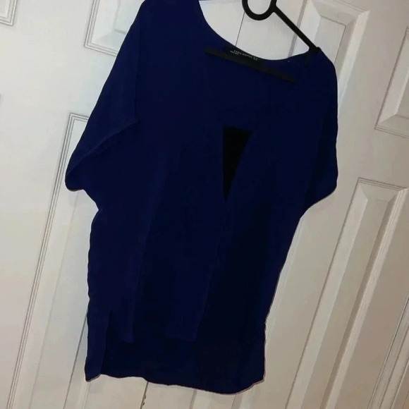 Zara Cobalt Blue Black V-neck  tunic blouse Sz M - Picture 3 of 14